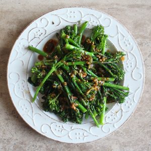 Griddled broccolini with a peanut sauce