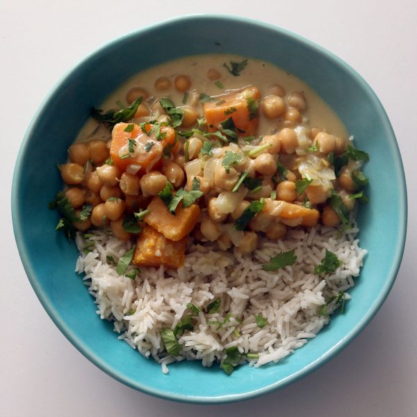 Thai green curry with chickpeas and butternut squash